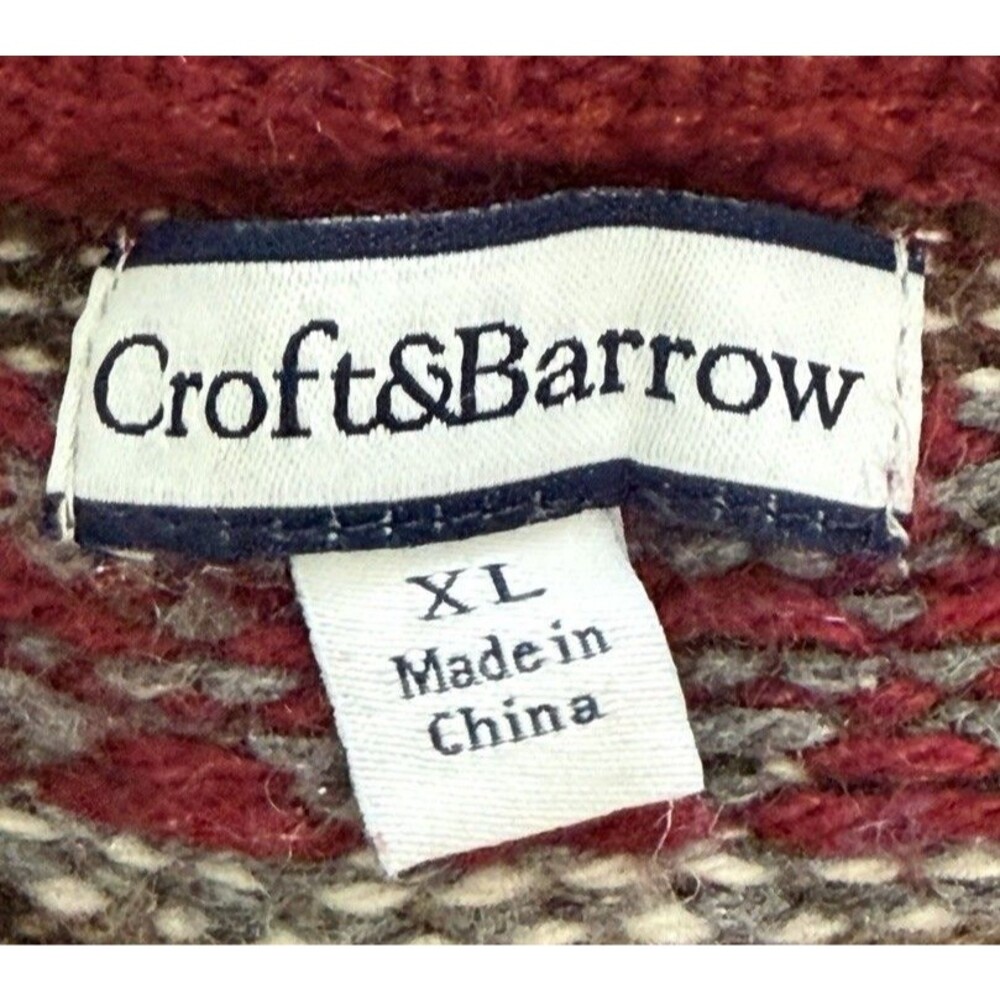 croft & barrow Burgundy Zip Front Fair Isle Cardigan Sweater - Picture 4 of 5